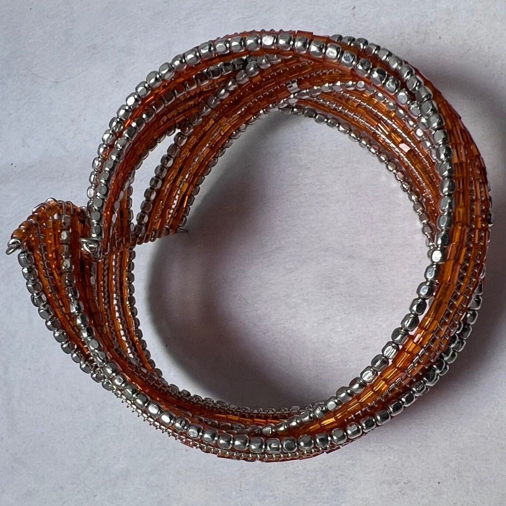 vtg - Modern Jewelry Orange Flowercore Bib Necklace Enamel Earrings Bangle‎ Cuff - Picture 9 of 16